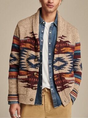 Lucky Brand Men's Shawl-Collar Aztec Cardigan Sweater